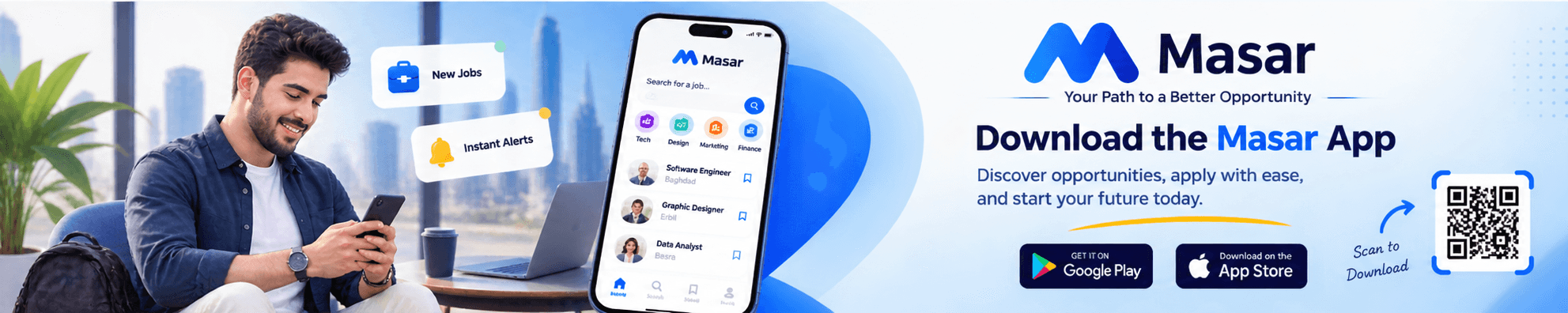 Download the Masar app on Google Play or the App Store